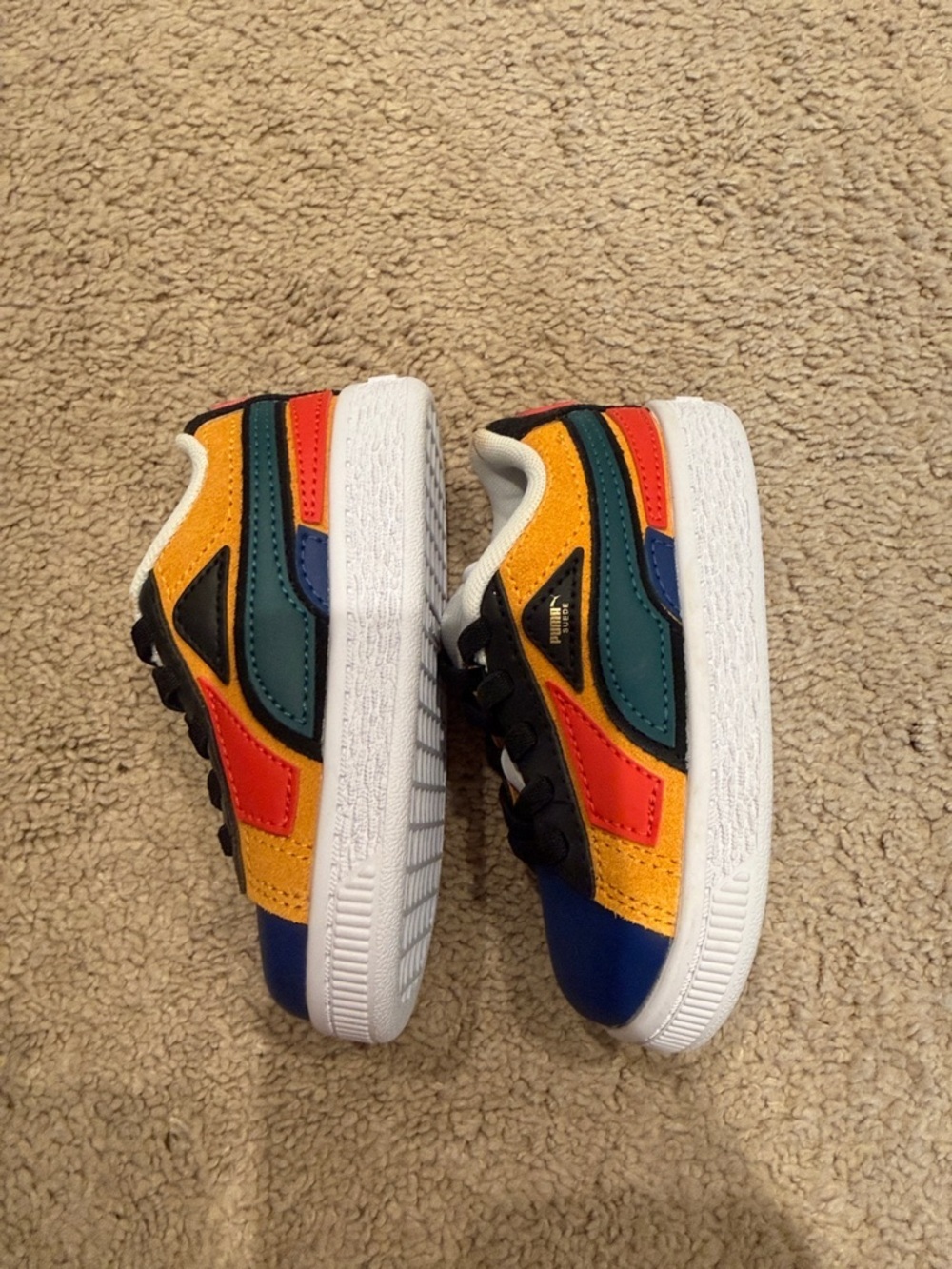 Puma Kids' Multicolor Suede Lace-Up Sneaker - Yellow, Teal, Blue, Red, Black - Picture 6 of 9
